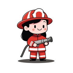 Fun flat vector of a firefighter in action, ideal for kids learning materials, safety awareness, and holiday celebration content