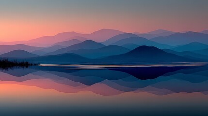Fototapeta premium Serene Sunset Mountain Lake Reflection Peaceful Landscape