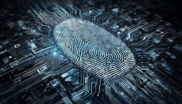 Digital fingerprint circuit board illustration for data security