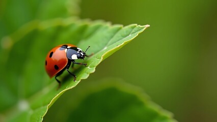 Macro shot of a ladybug on a green

