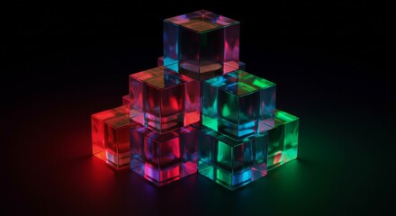 Stacked Transparent Cubes in Vibrant Neon Colors