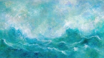 Fototapeta premium A serene yet turbulent seascape painting of crashing waves.