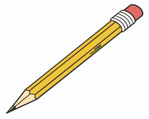 Simple Cartoon Illustration Of A Yellow Pencil With Eraser On White