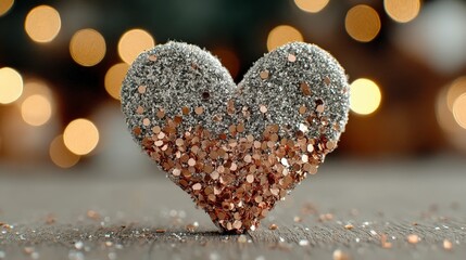 Fototapeta premium Sparkling Glitter Heart Romantic Rose Gold Silver Decoration