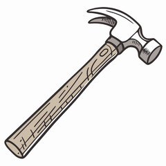 Isolated Cartoon Illustration Of A Hammer With Wooden Handle On White