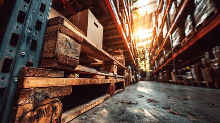 Warehouse Storage  Wooden Pallets  Boxes  Logistics  Inventory  Distribution Center