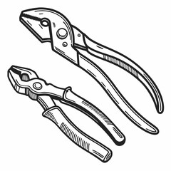 Hand Drawn Plumbing Pliers Tools Handyman Repair Concept Illustration Sketch