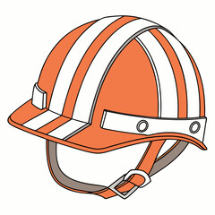 Orange Rescue Helmet With White Stripes Isolated On White Background Illustration
