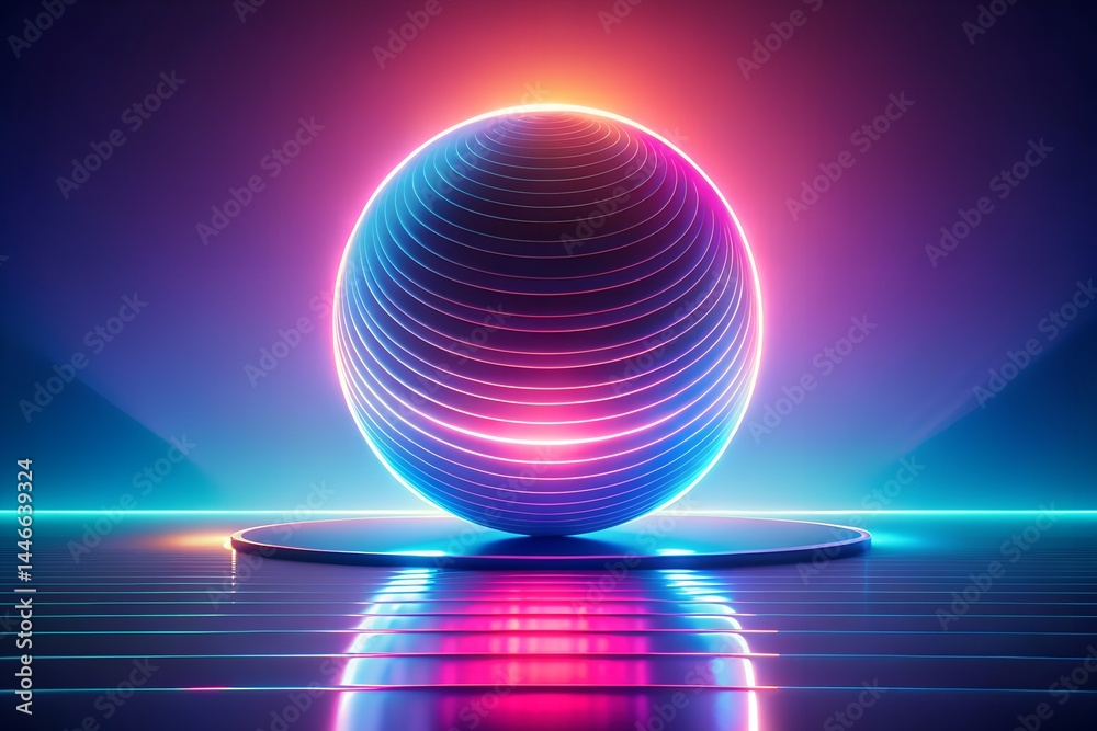 Canvas Prints lines on sphere with blue and pink neon lights and futuristic and cyberpunk vibes