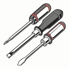 Three Screwdrivers Set With Different Heads For Repair And Assembly Work