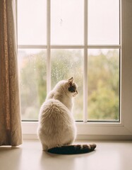 窓辺の子猫が外を眺めている