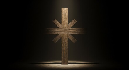 Naklejka premium Rustic Wooden Cross: Dramatic Light, Spiritual Mood