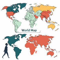 Fototapeta premium World Map Vector Illustration With Globe Comparison And Walking Silhouette
