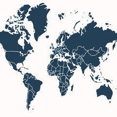 Dark Blue World Map Political Division Country Borders Continental Landmasses Continents