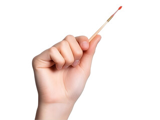 Hand Holding Small Paintbrush With Red Paint Isolated Transparent Background Illustration