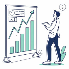 Business Growth Presentation Analysis Man And Upward Financial Chart Illustration