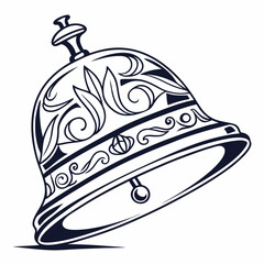 Ornate Bell Illustration With Floral And Swirl Elements In Black And White