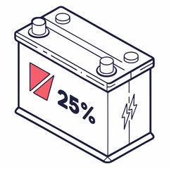Car Battery Low Charge Warning Minimalist Vector Illustration Isolated On White