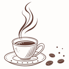 Coffee Cup With Steaming Coffee And Coffee Beans Sketch Illustration