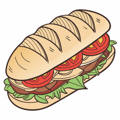 Delicious Sandwich Cartoon Illustration With Tomatoes Lettuce And Meat Graphic Style