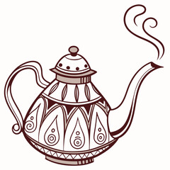 Decorative Teapot With Steam Elegant Line Art Illustration Isolated