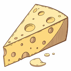 Cartoon Drawing Of Delicious Swiss Cheese Wedge With Holes Vector