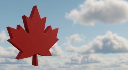 Canadian Maple Leaf Symbol Against a Cloudy Sky Background A 3D Rendered Image of a Patriotism and Canadian Identity