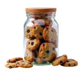 Chocolate Chip Cookies in Jar, transparent background.