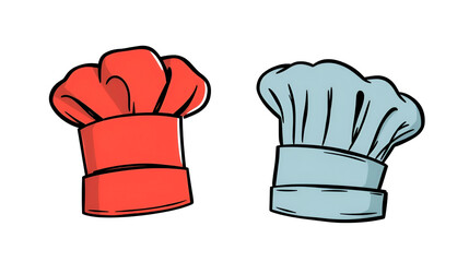 Uniform caps for kitchen staff in doodle style. Classic chef toque and baker hat. Vector hand drawn illustration on white background