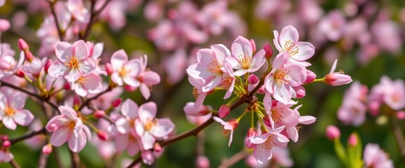 Obraz premium Delicate light pink almond blossoms in a spring garden, hello March, soft, almond tree