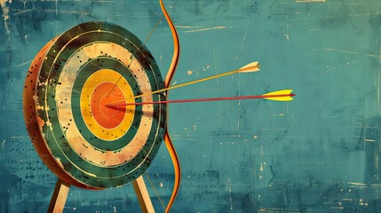 Vintage archery target with arrows