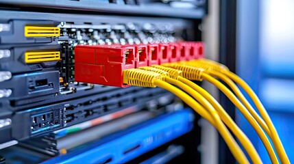 Close Up of Network Cables Connected to a Server Rack