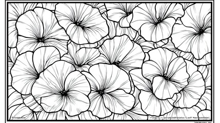 Black And White Line Art Floral Pattern Detailed Botanical Illustration
