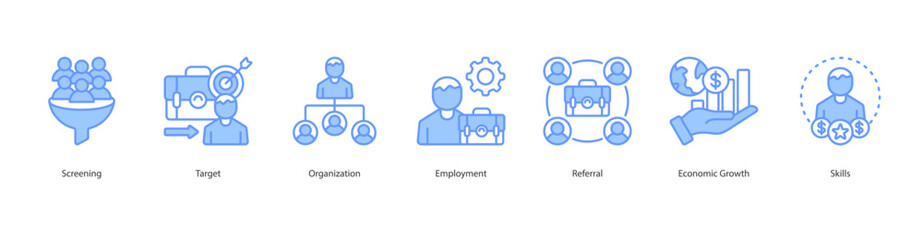 Obraz premium Talent Acquisition icon sheet vector screening, target, organization, employment, referral, economic growth, skills