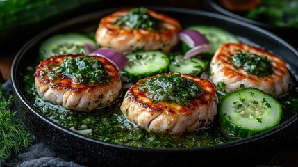 Pan-seared Salmon with Cucumber Salad