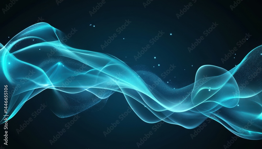 Aufkleber Abstract Blue Glowing Particle Wave Design on Dark Background for Modern Technology Presentation with Dynamic Motion and Futuristic Light Effects