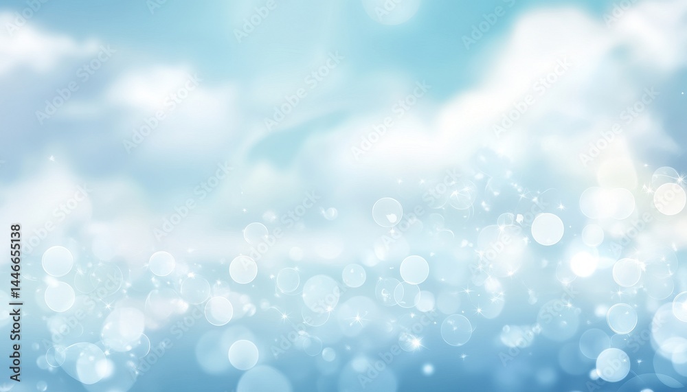 Poster abstract blue sky background with bokeh lights and white clouds creates a dreamy soft and heavenly a