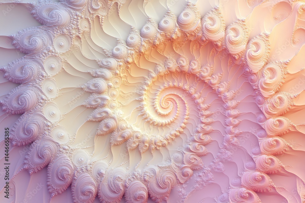 Poster Abstract Fractal Swirl with Pastel Pink and Beige Tones Complex Geometric Pattern Decorative Background Computer Generated Visual Art