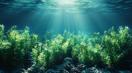 Obraz premium Underwater Scene Of Seaweed And Sunbeams High Resolution Photo