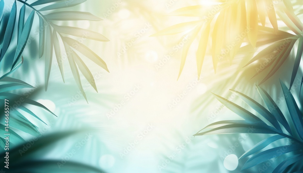 Aufkleber abstract palm leaf background with bokeh lights in soft focus green and yellow tones for tropical ex
