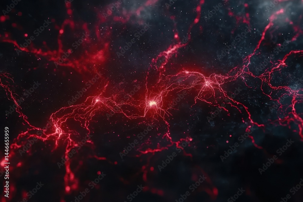 Poster abstract red energy field in dark space galaxy with cosmic dust and sparkling stars