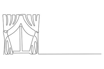 Continuous one line drawing of window with curtains. Single line drawing illustration of windows living room with fabric. Living room interior concept vector art. Doodle line illustration.