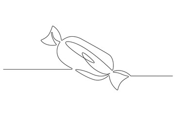 Continuous one line drawing of Candy. Single line drawing illustration of Sweet candy caramel or chocolate. Sweet and dessert themes concept vector art. Doodle line illustration.