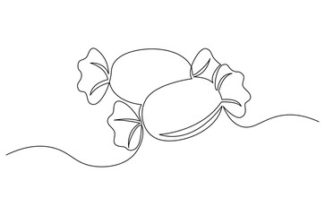 Continuous one line drawing of Candy. Single line drawing illustration of Sweet candy caramel or chocolate. Sweet and dessert themes concept vector art. Doodle line illustration.