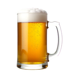 Full Beer Mug with Foam Head - Transparent Background. Refreshment, Drink.