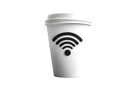 Cup with wifi symbol isolated on transparent background