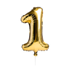 Fototapeta premium Numeral 1. Foil balloon number isolated on white background. Ai Generated Images