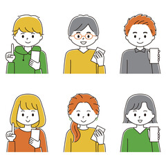 スマートフォンを使う男女のイラストセット