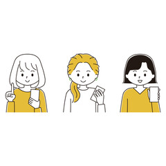 スマートフォンを使う女性のイラストセット