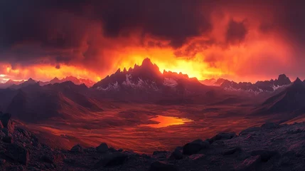 Selbstklebende Fototapeten Fiery mountain landscape at sunset © MABRUR